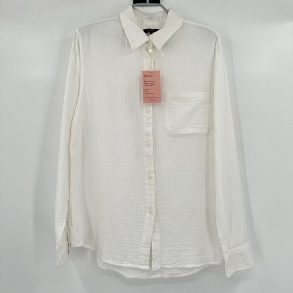 Quince Tops - Quince Women's White Organic Cotton Gauze Long Sleeve Shirt sz M Button Down NWT